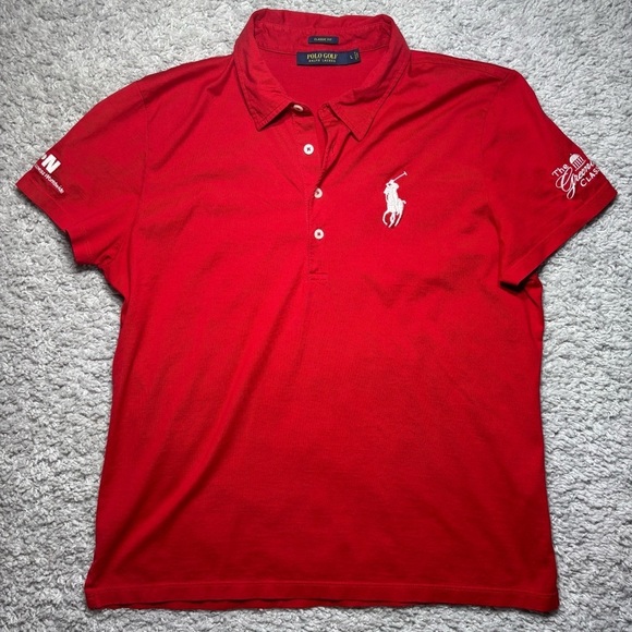 Polo Golf Shirt Womens Large Classic Fit Polo Red White Pony Preppy Large Work - Picture 1 of 6